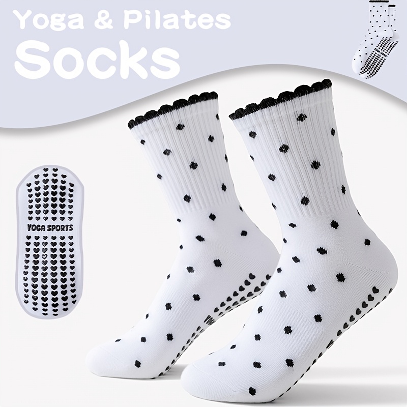 Pilates Yoga Gifts - Damen-Yoga-Socken in Weiß mit schwarzen Punkten,