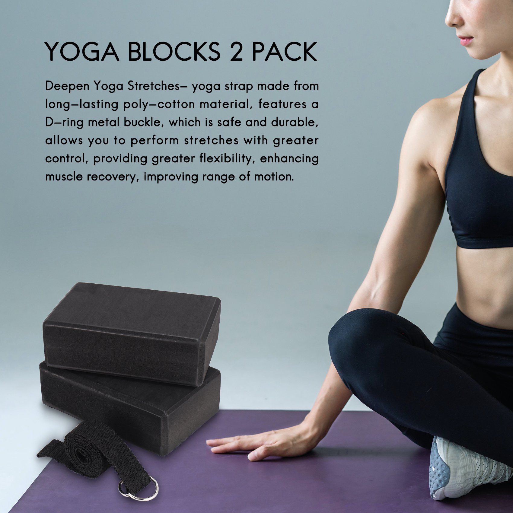 Pilates Yoga Tone - HOES-Yoga-Block und Yoga-Gurt-Set, EVA-Schaumstoff, weiche, rutschfeste