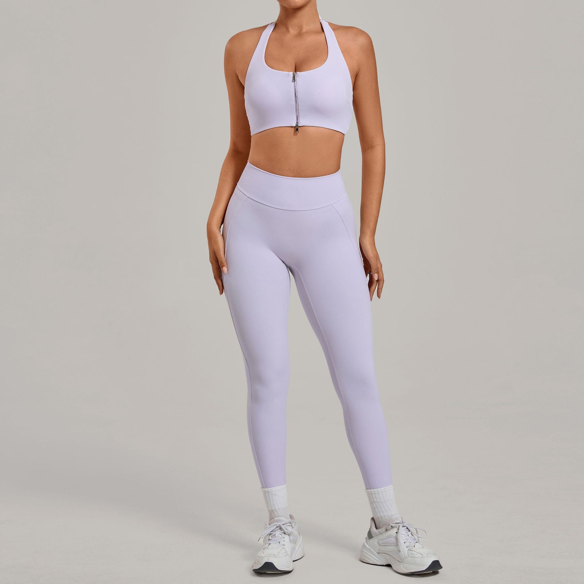 Pilates Yoga Logo - Damen Neckholder-Sport-BH mit Reißverschluss, High-Waist-Leggings mit