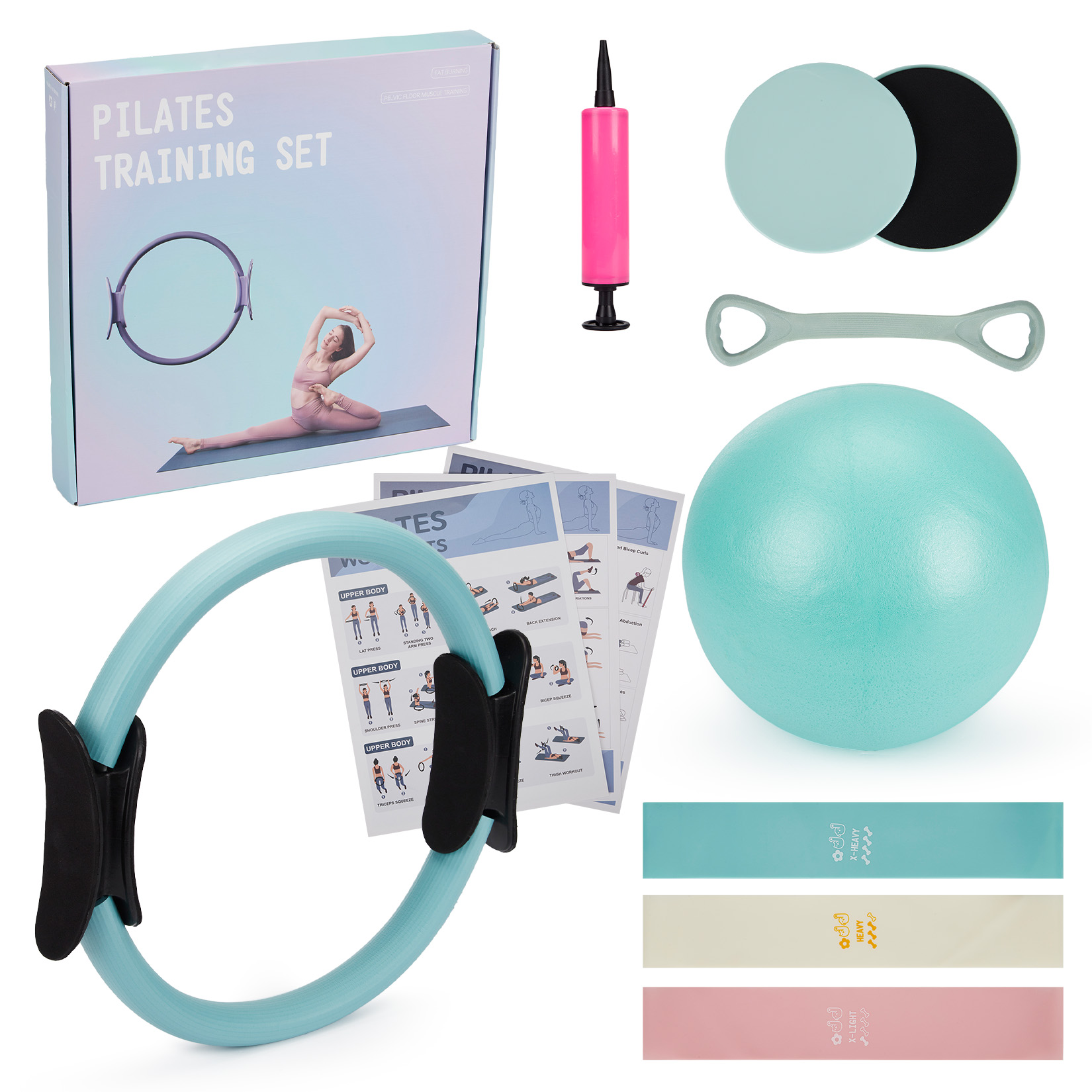 Pilates Yoga Kit - Pilates-Trainingsset, 6-in-1 Pilates-Ring, Übungsball, Widerstandsbänder, Core-Slider,
