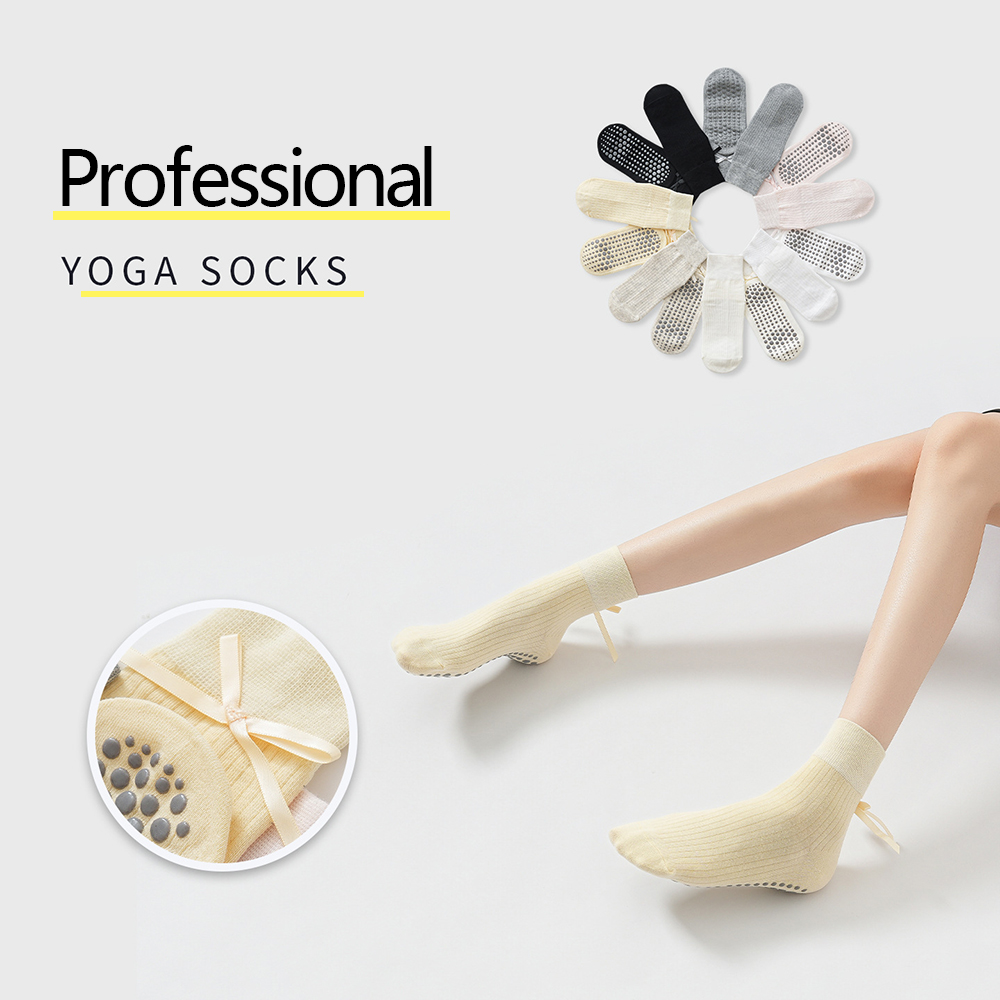 Pilates Yoga &A - Niedliche Schleifen-Yoga-Socken für Mädchen, süße Trend-Pilates-Fitness-Sportsocken,